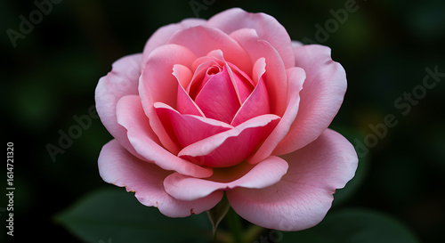 Delicate pink rose bloom with dark background flower petals