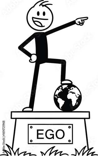 Stick figure ego world domination concept illustration art