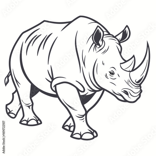 Vector rhinoceros with a prominent horn isolated on a white background, perfect for a safari or zoo illustration