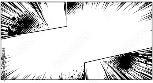 Dynamic Manga Panel Layout with Speed Lines and Halftone Effects