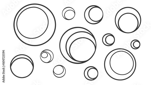 Collection of hand drawn sketchy oval shapes and crescent moons on white background circle