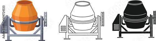 Concrete mixer vector set construction equipment illustration