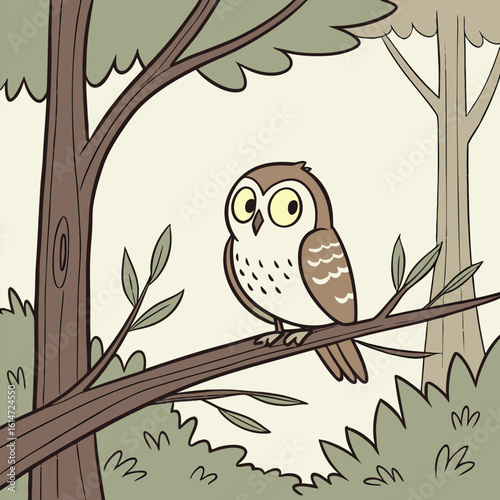 A majestic brown owl with a sharp beak, a true raptor of the wild, sits on a tree branch, its keen eyes looking out from within nature's embrace