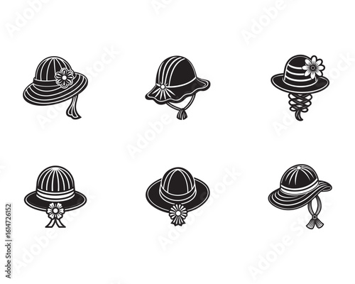Collection of decorative woman hats in vector format for graphic design projects or fashion illustrations