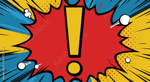 Comic Book Style Exclamation Point with Retro Pop Art Background