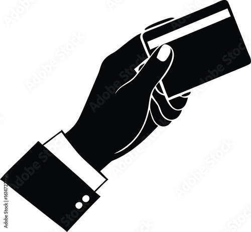 Black and White Illustration of Hand Holding Credit Card in Payment Process