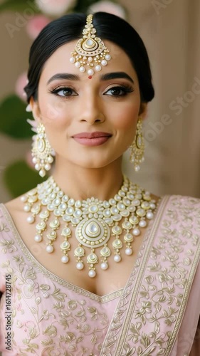 Beautiful Indian Woman In Wedding Attire With Detailed Henna And Traditional Jewelry generative ai