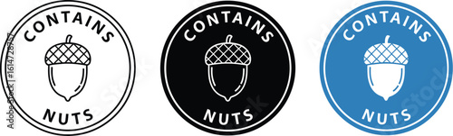 Clear allergen warning labels featuring Contains Nuts icon and acorn symbol