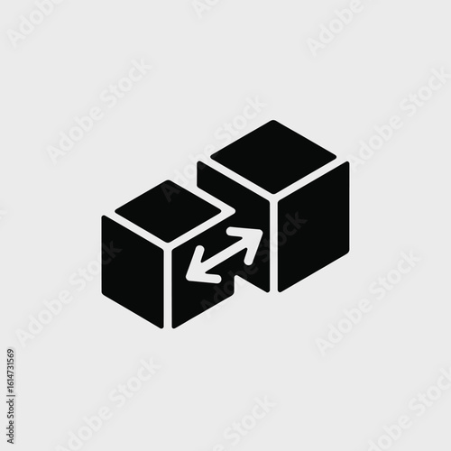 Isometric cubes with bidirectional arrows illustrating scaling or resizing concept