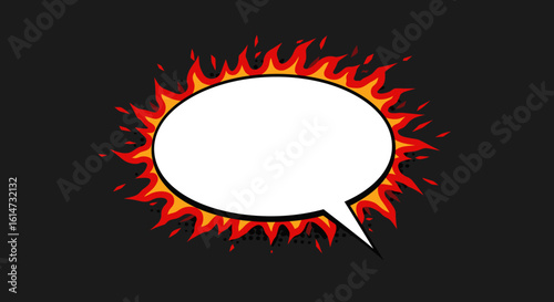 Fiery Speech Bubble with Cartoon Flames and White Interior Space