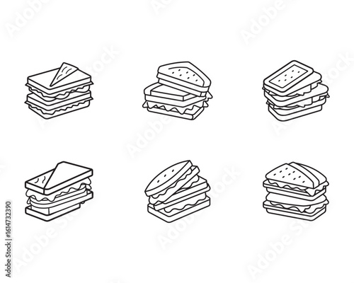 Hand Drawn Sandwich Icons Set for Restaurant Menus and Food Related Designs Simple Line Art Illustrations