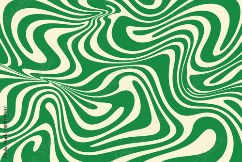 Psychedelic groovy liquid swirl abstract vector background in green.