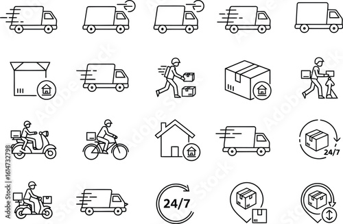 Fast Delivery Service Icons: Minimal Line Art Graphics for Website, App, and Marketing Materials.