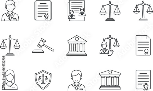 Law Firm Icons: Minimalist Line Art Graphics for Legal Professionals, Websites, and Branding.