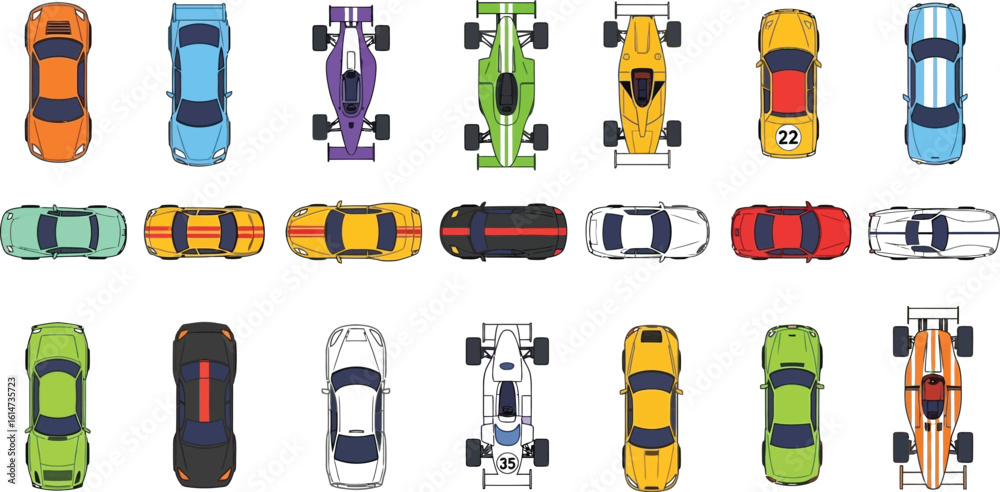 Fototapeta premium Top view cars vector illustration set of different types of vehicles for design and web use