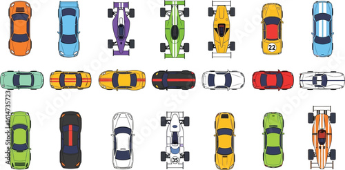Top view cars vector illustration set of different types of vehicles for design and web use