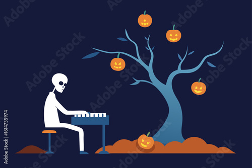 floating skeletal pianist jack o lantern