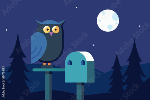 owl mailbox forest clearing under moon