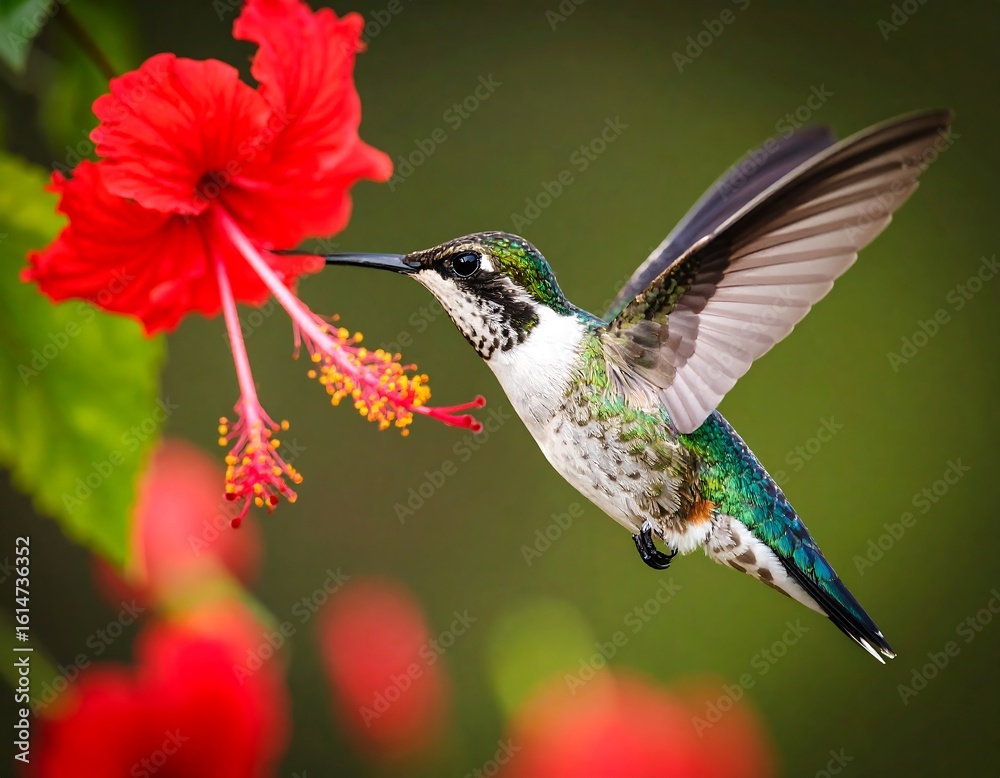 Fototapeta premium Hummingbird feeding on hibiscus