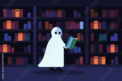 ghost librarian ancient bookshelf