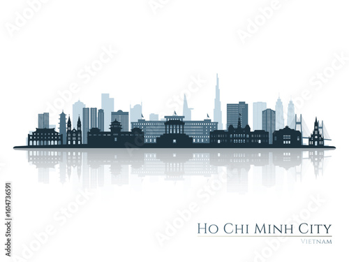 Ho Chi Minh City skyline silhouette with reflection. Landscape Ho Chi Minh City, Vietnam. Vector illustration