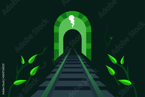 spooky train tunnel green glow inside