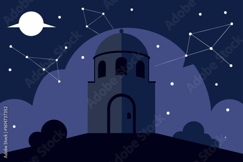 haunted observatory spooky constellations glowing night