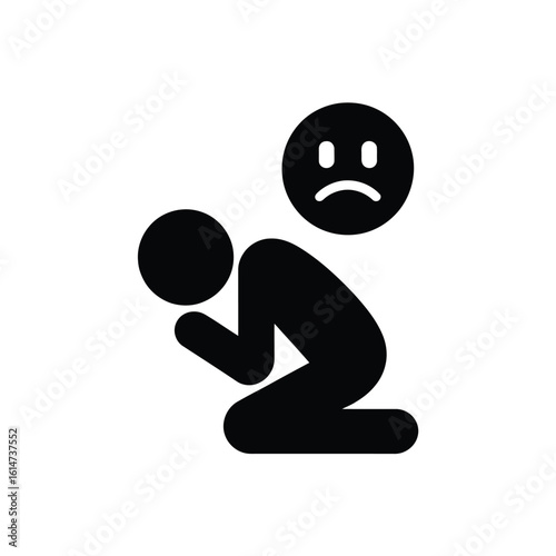 Depressed stick figure kneeling with sad face icon above head