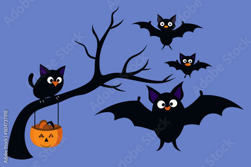 mischievous bats stealing candy trick or treat