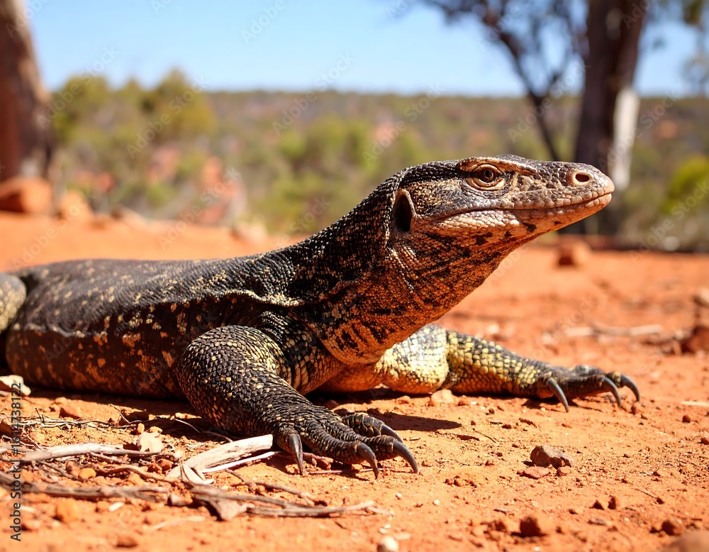 Fototapeta premium Large lizard on red dirt