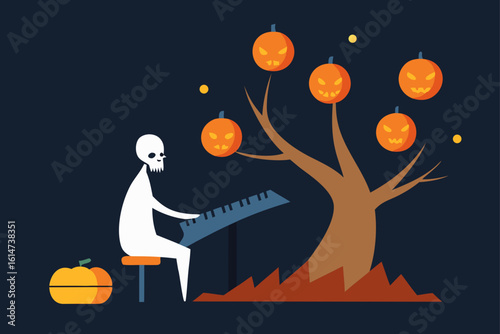 floating skeletal pianist jack o lantern