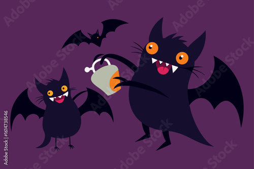mischievous bats stealing candy trick or treat