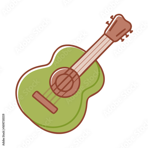 Acoustic guitar illustration in green color with simple design  