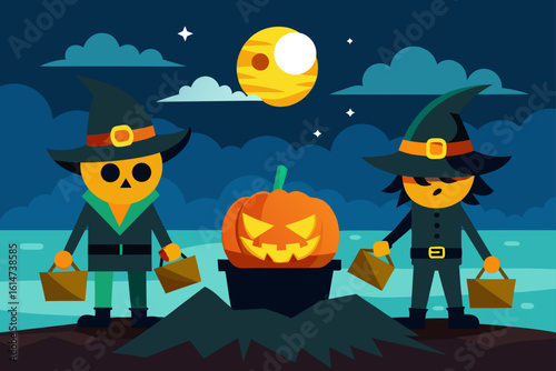 Pirate Jack O Lantern Crew Burying Glowing Treasure
