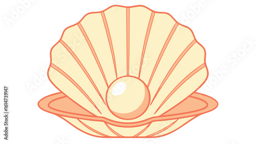 Open seashell with pearl stylized flat illustration oyster