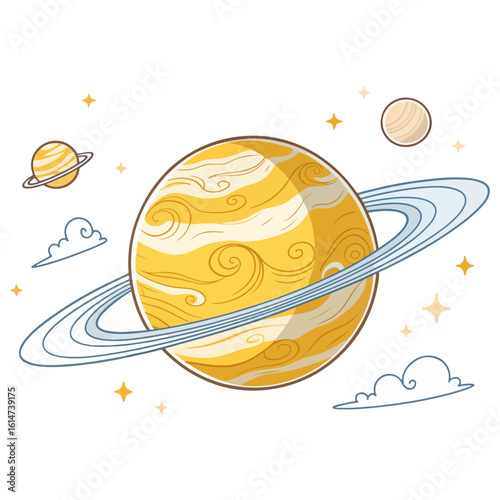 Whimsical saturn and its moons in a starry night sky