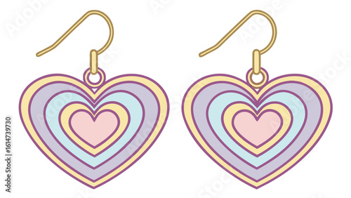 Pair of pastel rainbow heart shaped dangling earrings with gold hooks jewelry
