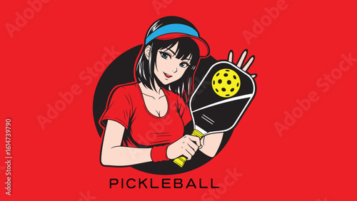pickleball sport game anime girl silhouette close up athletic portrait club logo vector