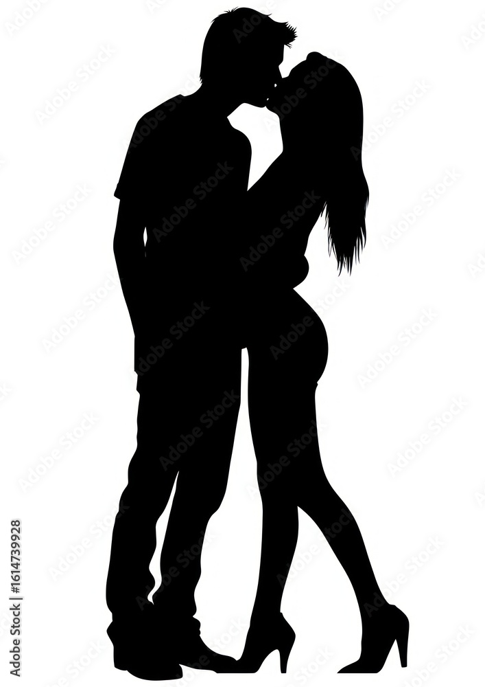 Woman and man kissing silhouette romantic clothing. Woman and man kissing silhouette romantic clothing.