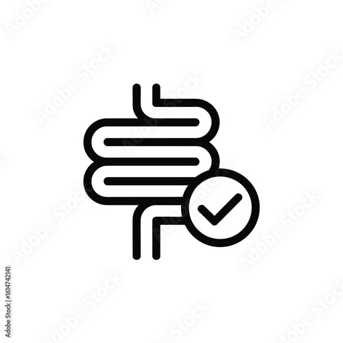 Healthy intestine icon with check mark for digestive health concept