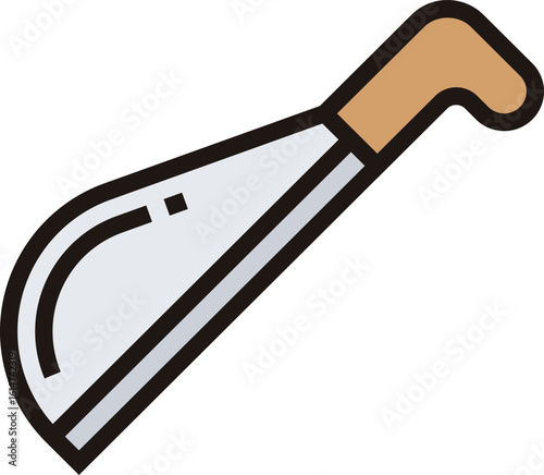 Machete icon with a curved blade and handle. Vector illustration of a large knife or cutting tool used for agriculture or clearing vegetation.