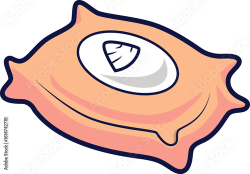 A cute cartoon illustration of a pink cement bag. Vector graphic of an industrial sack of construction powder isolated for design.