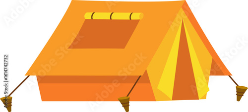 A vibrant orange camping tent illustration isolated on a white background. Graphic for outdoor adventure, travel, and recreation.