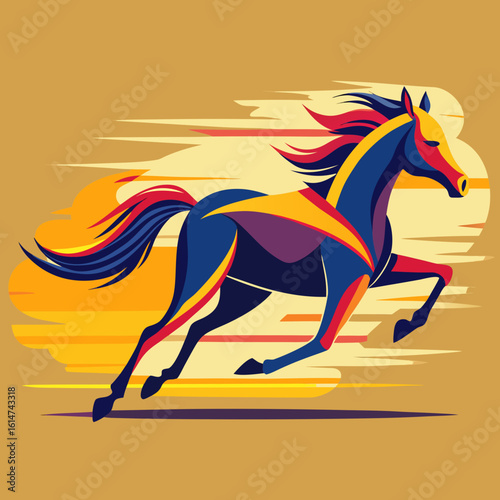 A racehorse mid-run with motion lines and dynamic speed effects