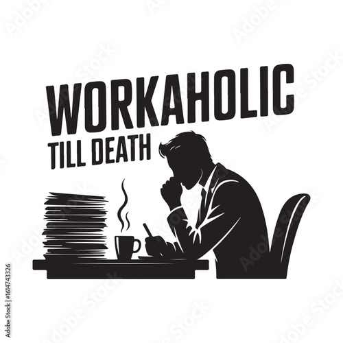 Workaholic till death concept with man and paperwork