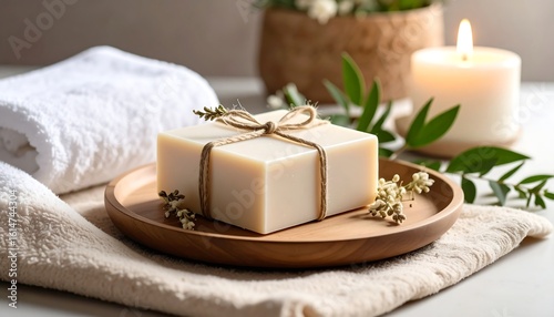 Natural soap on a wooden plate