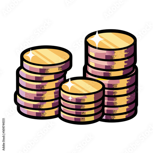 Stacked coins in comic book style, pop art, isolated vector image on transparent background