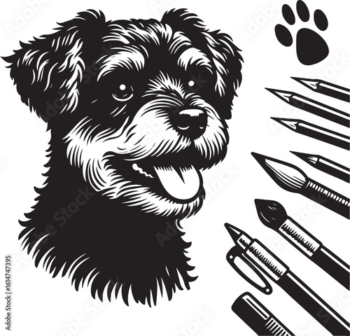 Dog silhouette vector art, Nice looking dog silhouette, Puppy dog silhouette vector illustration 