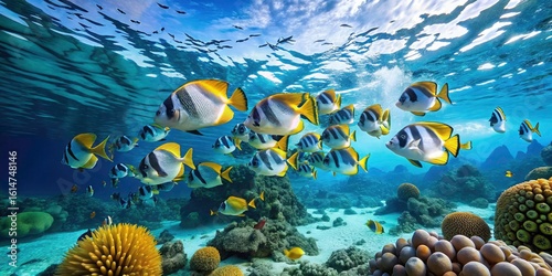 Bora Bora Underwater Paradise: Pacific Double-Saddle Butterflyfish Shoal | French Polynesia Tropical Fish Photography