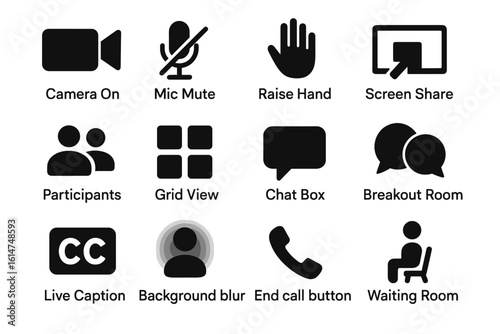 Video call icons: camera, mic, chat, screen share, and more